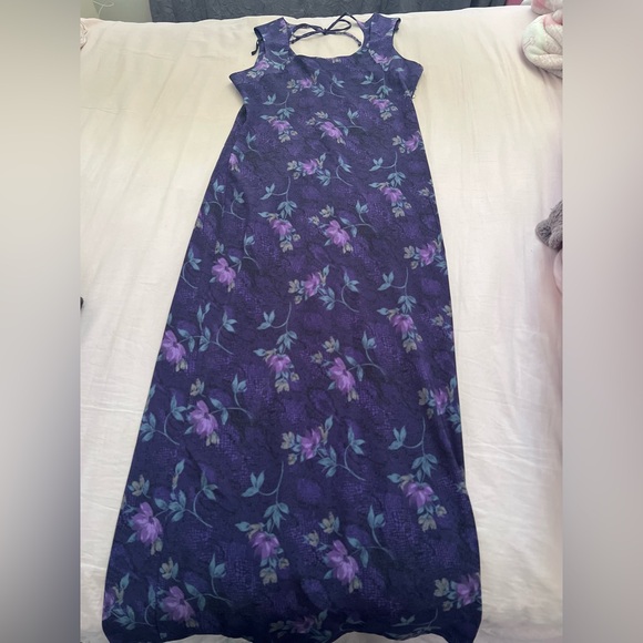 Vintage Dresses & Skirts - Vintage Floral Purple Whimsigoth Maxi Dress